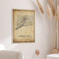 
              Connecticut, USA Vintage Style Map Print 
            