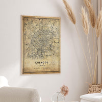 
              Chengdu, China Vintage Style Map Print 
            