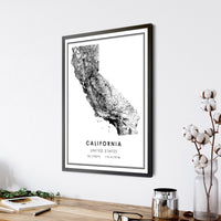 California, United States Modern Style Map Print 