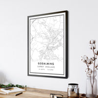 
              Godalming, Surrey England Modern Style Map Print 
            