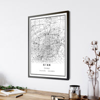 Xian, China Modern Style Map Print 