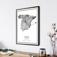 Spain, Europe Modern Style Map Print 