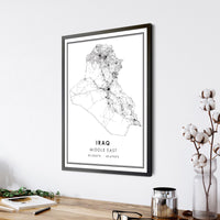 Iraq, Middle East Modern Style Map Print 