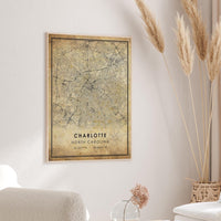 
              Charlotte, North Carolina Vintage Style Map Print 
            