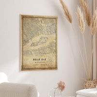 
              Belle Isle, Michigan Vintage Style Map Print 
            