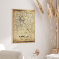 Middletown, Connecticut Vintage Style Map Print 