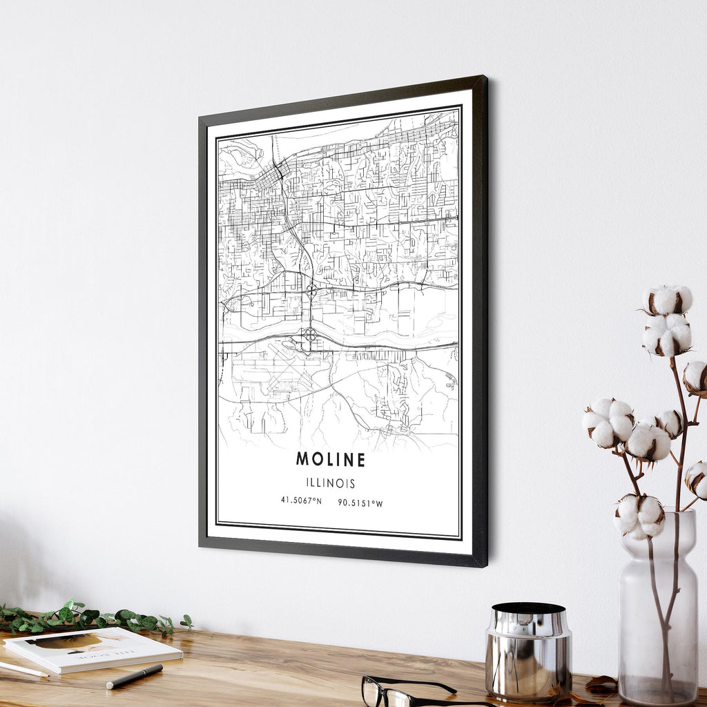 Moline, Illinois Modern Map Print 