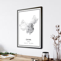 
              China, Asia Modern Style Map Print 
            