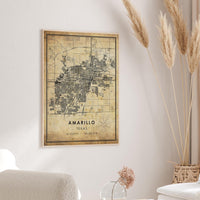 
              Amarillo, Texas Vintage Style Map Print 
            