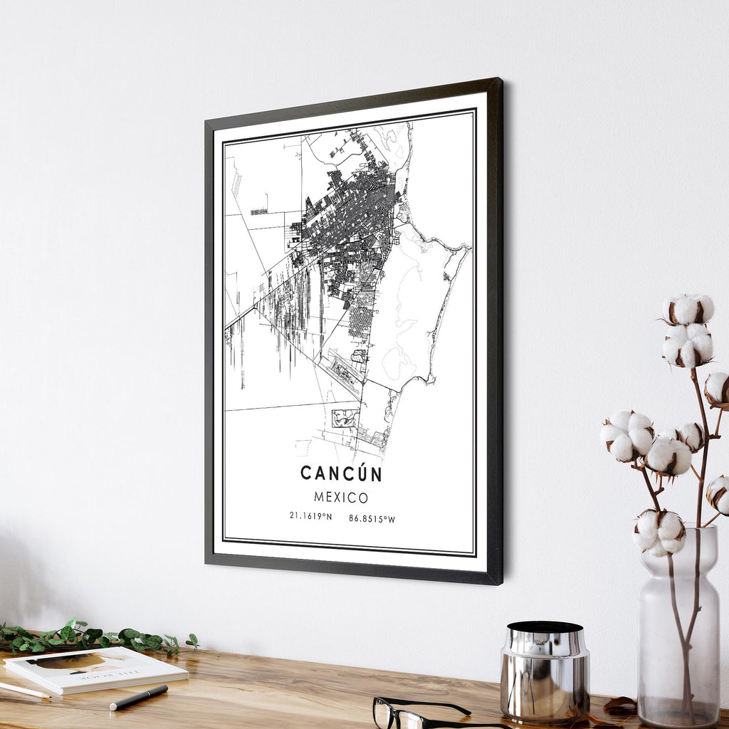 Cancun, Mexico Modern Style Map Print 