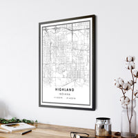 
              Highland, Indiana Modern Map Print 
            