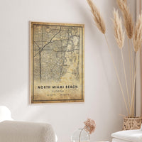North Miami Beach, Florida Vintage Style Map Print 