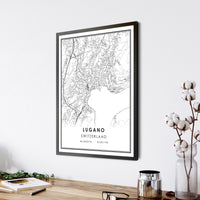 Lugano, Switzerland Modern Style Map Print 