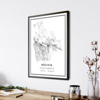 
              Bolivia, South America Modern Style Map Print 
            