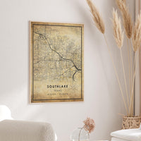
              Southlake, Texas Vintage Style Map Print 
            