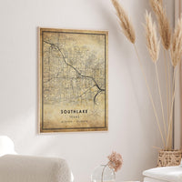 Southlake, Texas Vintage Style Map Print 