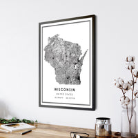 
              Wisconsin, United States Modern Style Map Print 
            