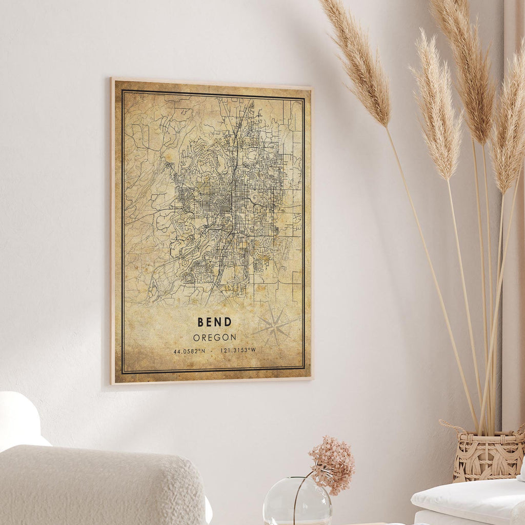 Bend, Oregon Vintage Style Map Print 