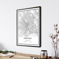 Sheffield, England Modern Style Map Print 