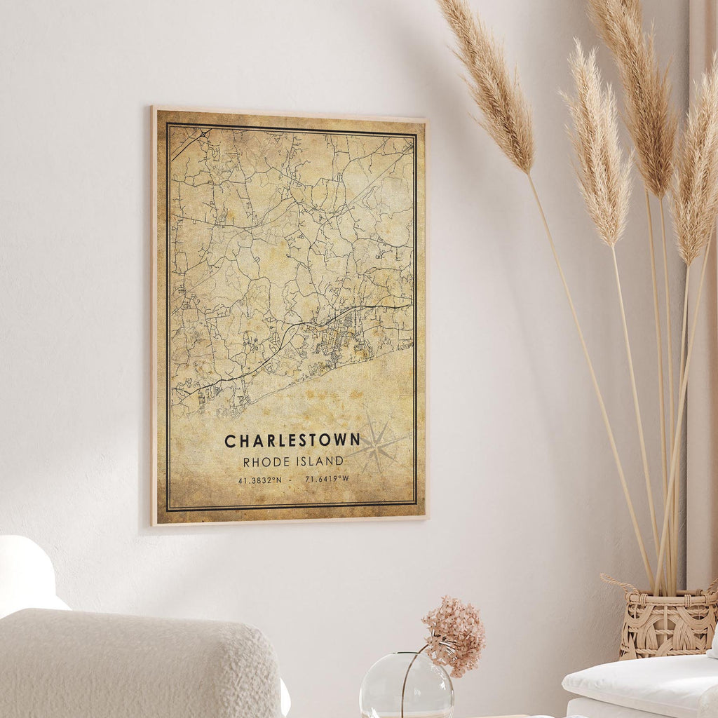 Charlestown, Rhode Island Vintage Style Map Print