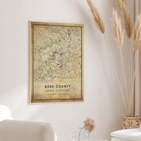 
              Ashe County, North Carolina Vintage Style Map Print 
            