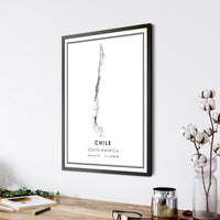 Chile, South America Modern Style Map Print 