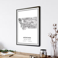 Montana, United States Modern Style Map Print