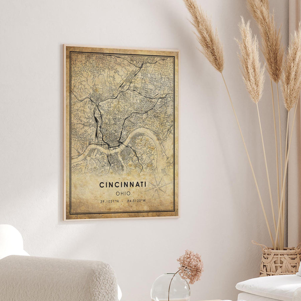 Cincinnati, Ohio Vintage Style Map Print 