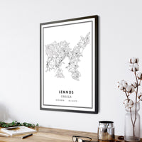 Lemnos, Greece Modern Style Map Print 