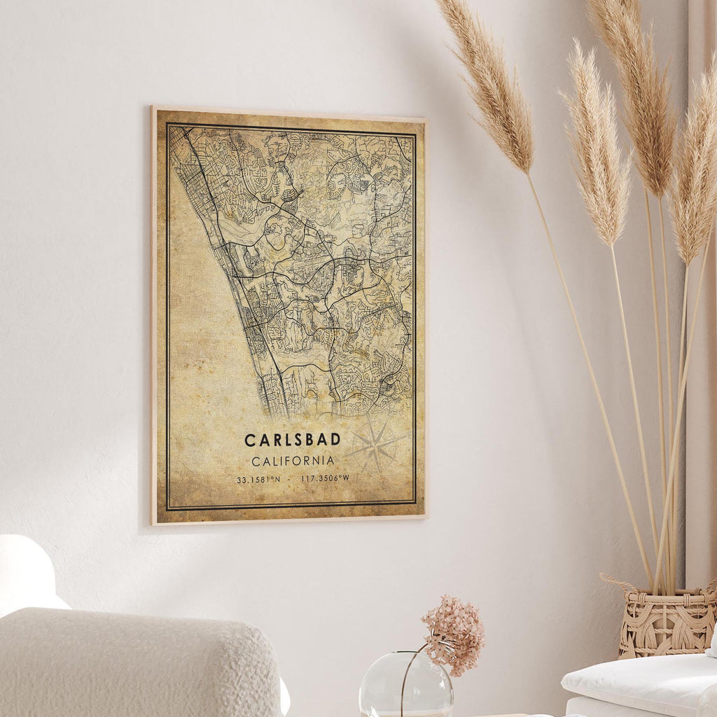 Carlsbad, California Vintage Style Map Print 