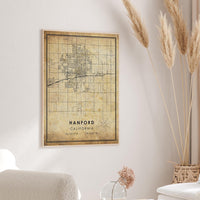 
              Hanford California Vintage Style Map Print 
            