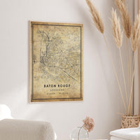 
              Baton Rouge, Louisiana Vintage Style Map Print
            