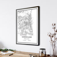 Sunderland, England Modern Style Map Print 