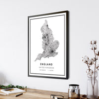 England, United Kingdom Modern Style Map Print