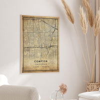 
              Compton, California Vintage Style Map Print 
            