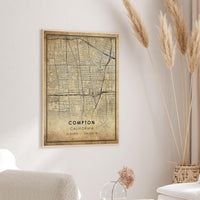Compton, California Vintage Style Map Print 