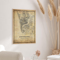 Chittagong, Bangladesh Vintage Style Map Print 