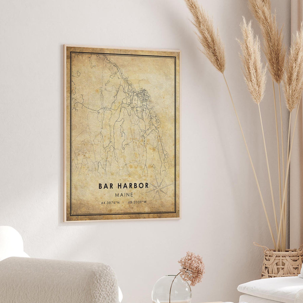 Bar Harbor, Maine Vintage Style Map Print 