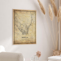 
              Benicia, California Vintage Style Map Print 
            