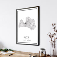 
              Latvia, Europe Modern Style Map Print
            