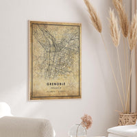 Grenoble, France Vintage Style Map Print 