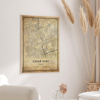 
              Cedar Park, Texas Vintage Style Map Print 
            