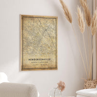 
              Hendersonville, North Carolina Vintage Style Map Print 
            