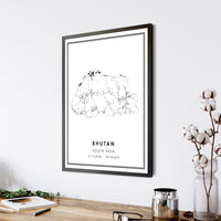 
              Bhutan, South Asia Modern Style Map Print 
            