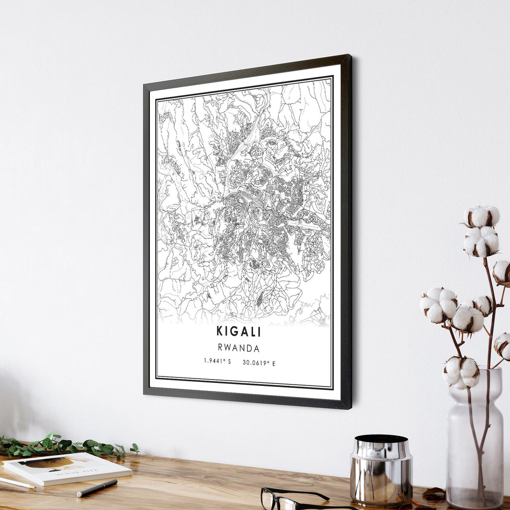 Kigali, Rwanda Modern Style Map Print