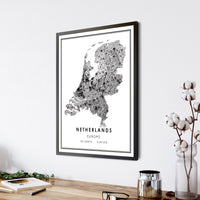 Netherlands, Europe Modern Style Map Print