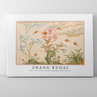 Zhang Ruoai - Bats, rocks, flowers circular calligraphy (18th Century)