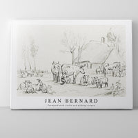 Jean Bernard - Farmyard with cattle and milking woman