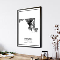 Maryland, United States Modern Style Map Print 