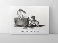 
              Gottfried Mind - Illustration of a domestic cat and a playful puppy by Gottfried Mind (1768-1814)
            